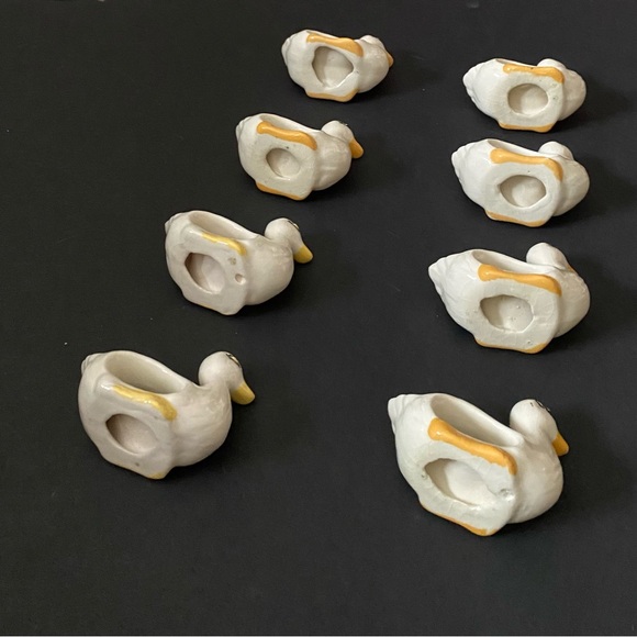 Vintage Ceramic White Duck Goose Napkin Rings Set of 8 Bird Cabin Rustic - Picture 7 of 10